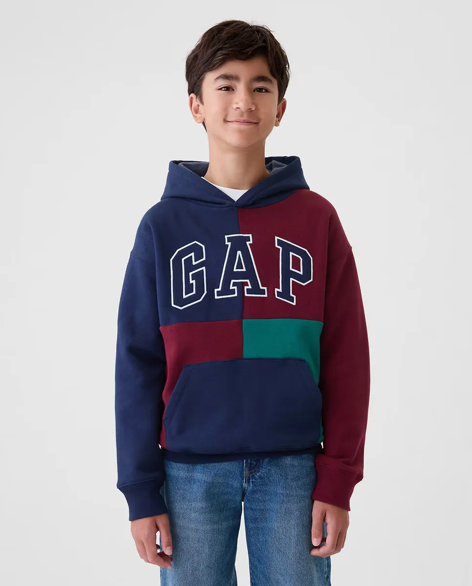 

Толстовка для мальчика с капюшоном и логотипом Gap спереди, темно-синий