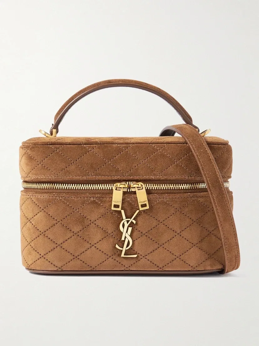 Мини-сумка через плечо Gaby Vanity из стеганой замши SAINT LAURENT, коричневый