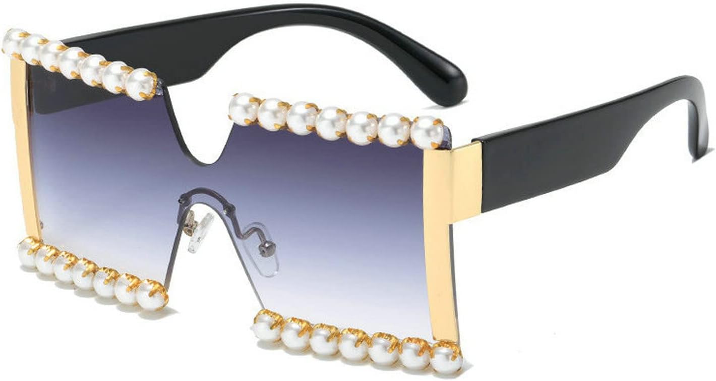 

COTIA Большие квадратные солнцезащитные очки без оправы для женщин, с жемчугом и бриллиантами, с плоской верхней частью, цельные, большие солнцезащитные очки, Gold Gray