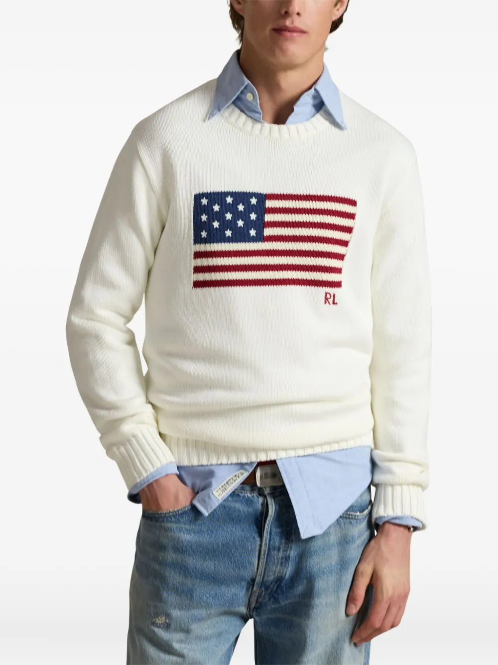 Свитер с круглым вырезом POLO RALPH LAUREN, белый — фото 3