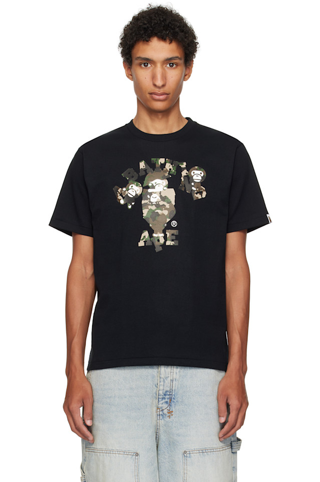 

Bape Черная камуфляжная футболка с изображением карты колледжа Мило