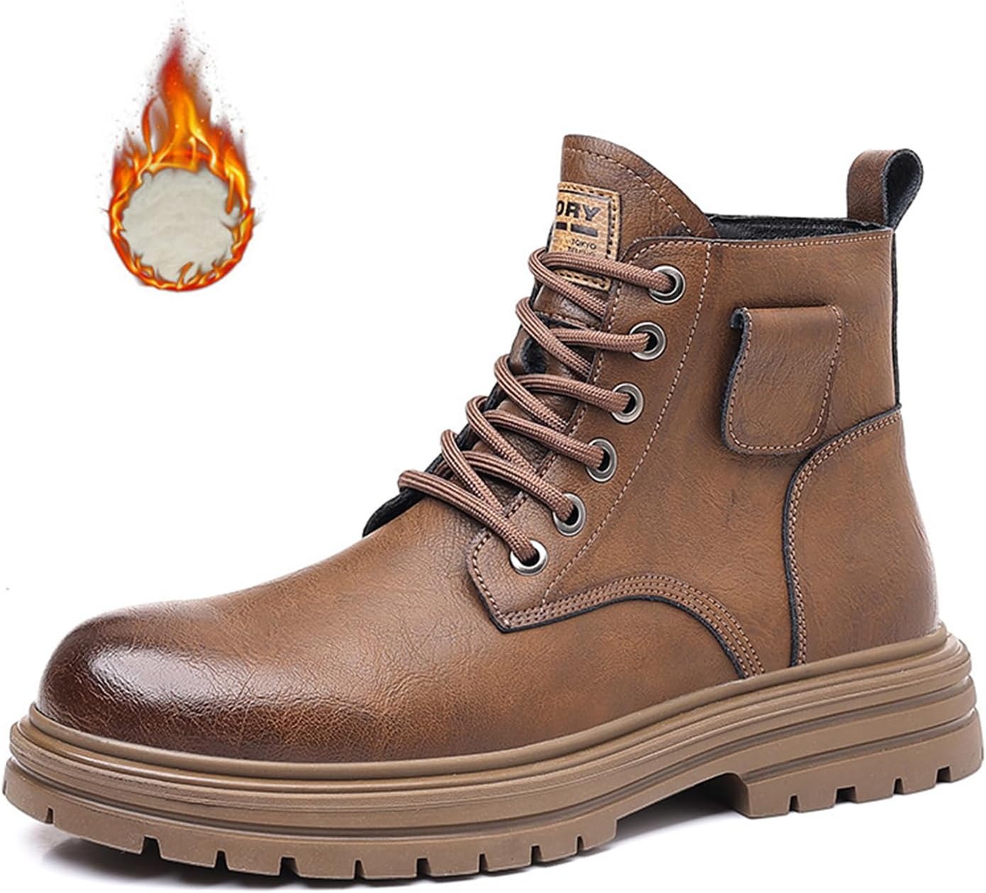 

Мужские кожаные высокие мотоциклетные боевые ботинки, модные повседневные зимние с флисовой подкладкой, для активного отдыха и походов, кроссовки на шнуровке с боковой молнией, ретро, удобные чукка-бутсы с круглым носком Zeberfi, коричневый