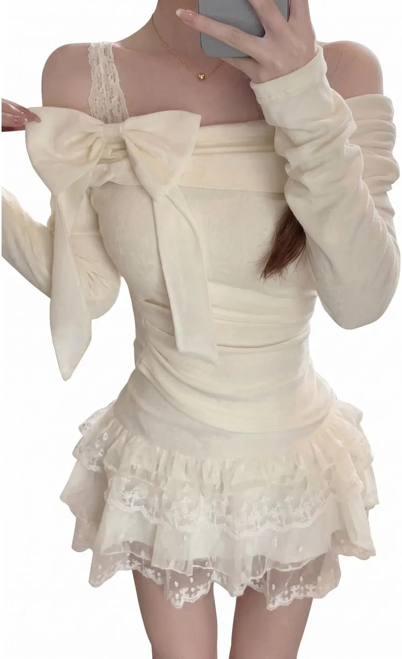 Блуза с открытыми плечами, кружево, Rib-knit, абрикосовый