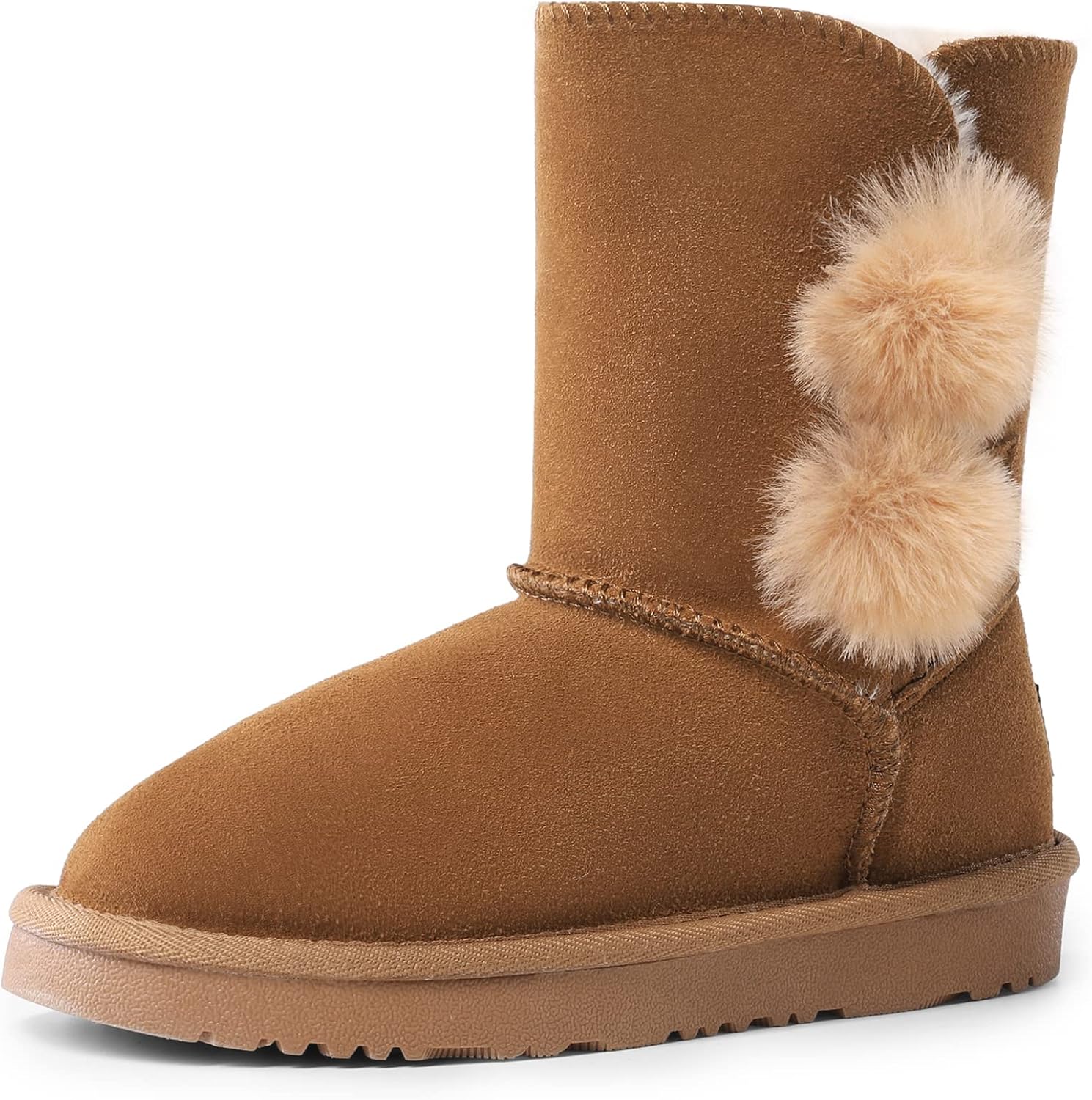 

Ботинки DREAM PAIRS для девочек и мальчиков, зимние снежные сапоги из замши средней длины с искусственным мехом, теплая пушистая подкладка, модель FuzzyChic Lolly для маленьких и больших детей, Chesnut