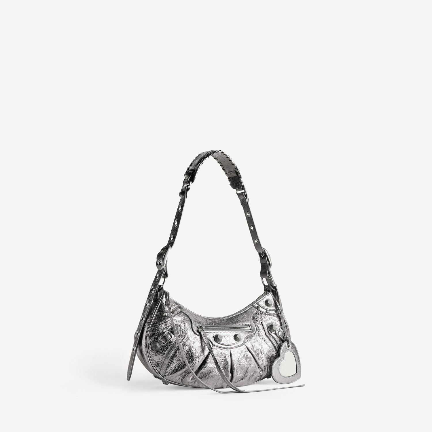 Женская небольшая серебристая сумка на плечо Le Cagole BALENCIAGA, серебряный — фото 2