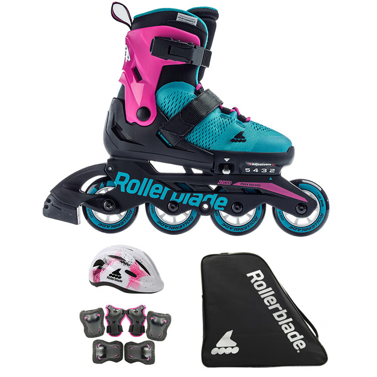

RollerBlade Детские роликовые коньки с регулируемым размером, для мальчиков и девочек, Pink/blue-Green (Premium Set A), размер S (28-32 см)