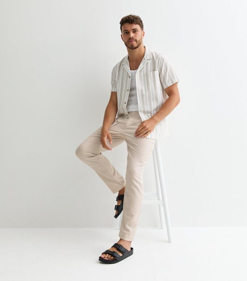 

Кремовые брюки узкого кроя из льняной смеси New Look, кремовый