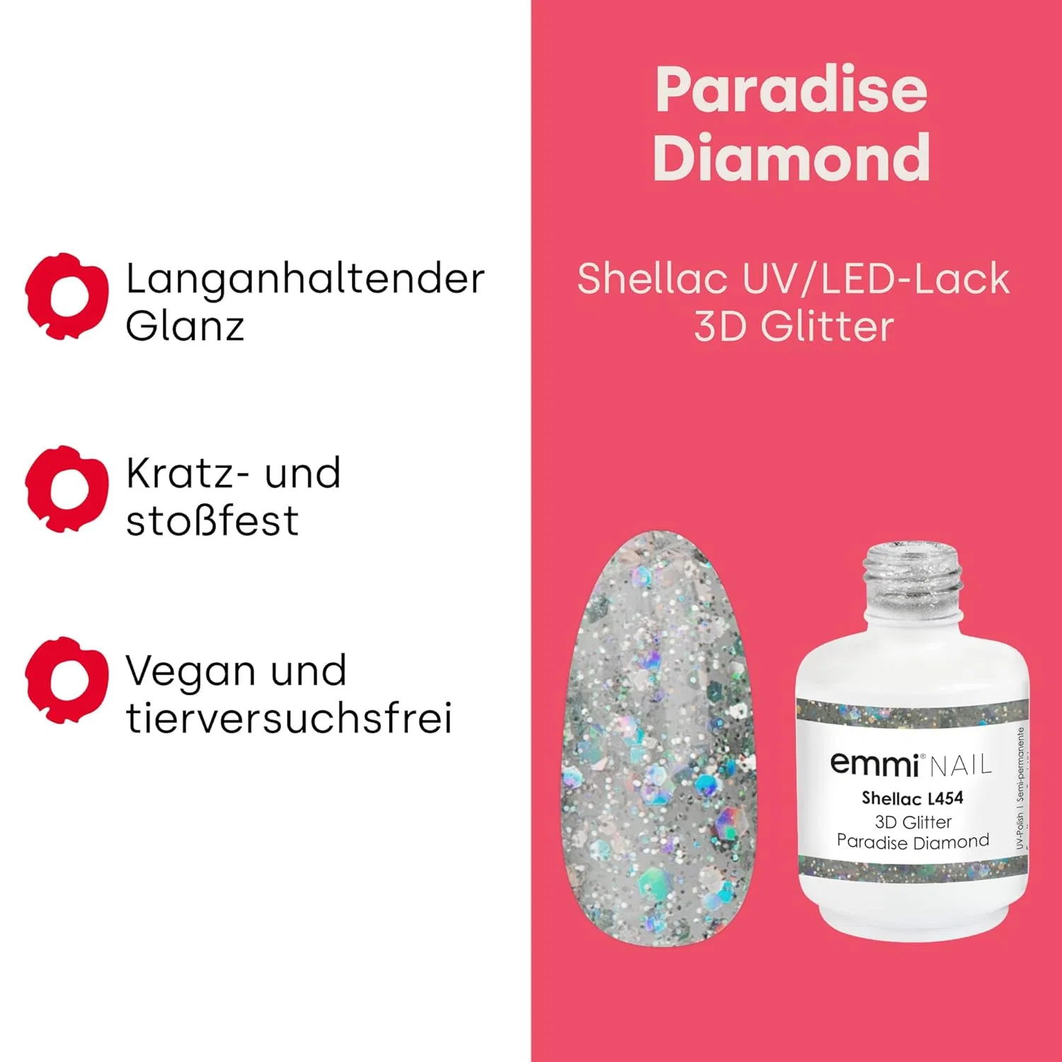 Глиттерный УФ/LED лак для ногтей «Paradise Diamond» от Emmi Nail, 15 мл Emmi Nail, Diamond — фото 4
