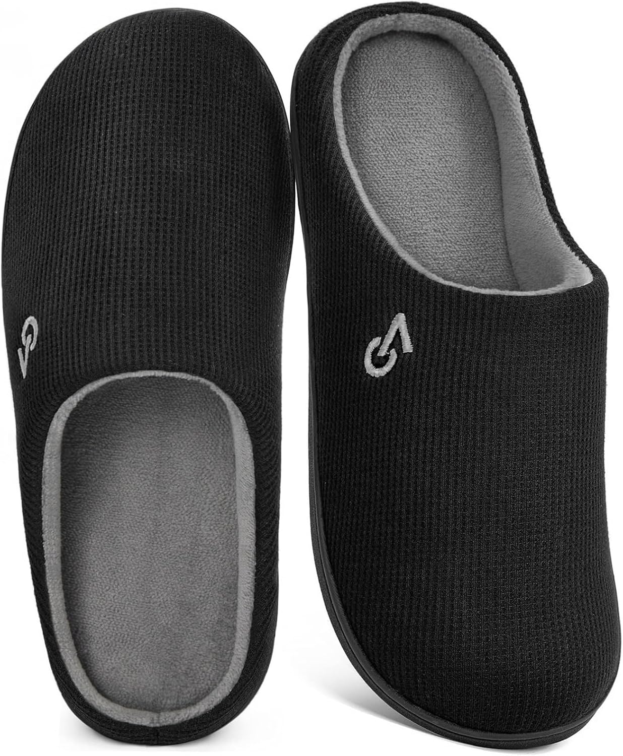 

Мужские двухцветные домашние тапочки VeraCosy с подошвой из пены с эффектом памяти, для улицы и дома, прочная резиновая подошва, черный/серый