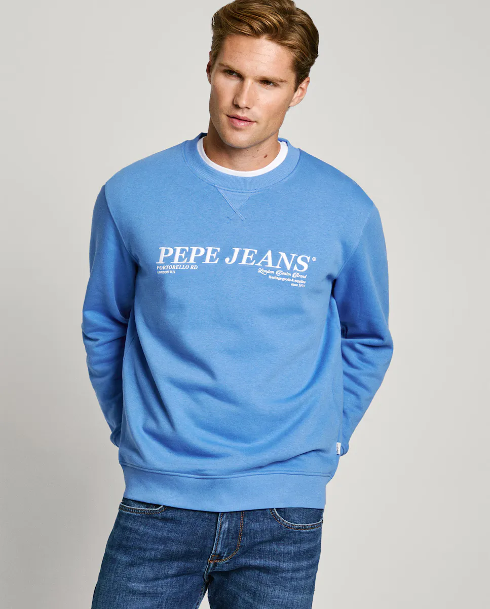 

Мужская толстовка с круглым вырезом и вышитым логотипом Pepe Jeans, синий
