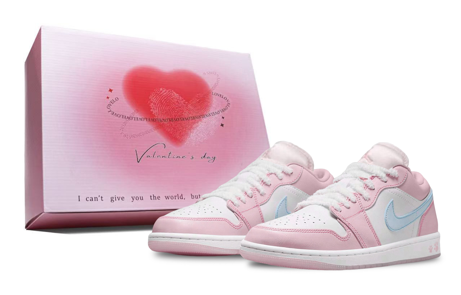 

Jordan Женские низкие баскетбольные кроссовки Air 1 Pink Cat Paw, Box, износостойкие, розово-голубые