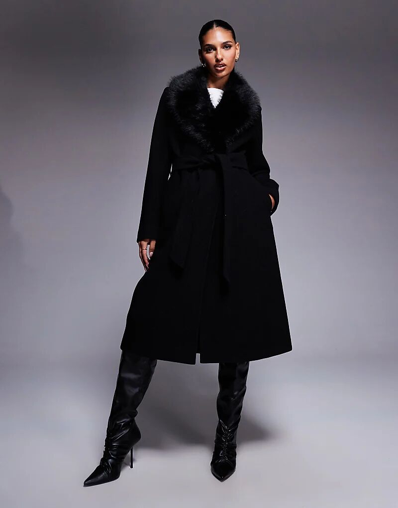 

Пальто с воротником из искусственного меха Forever New черного цвета