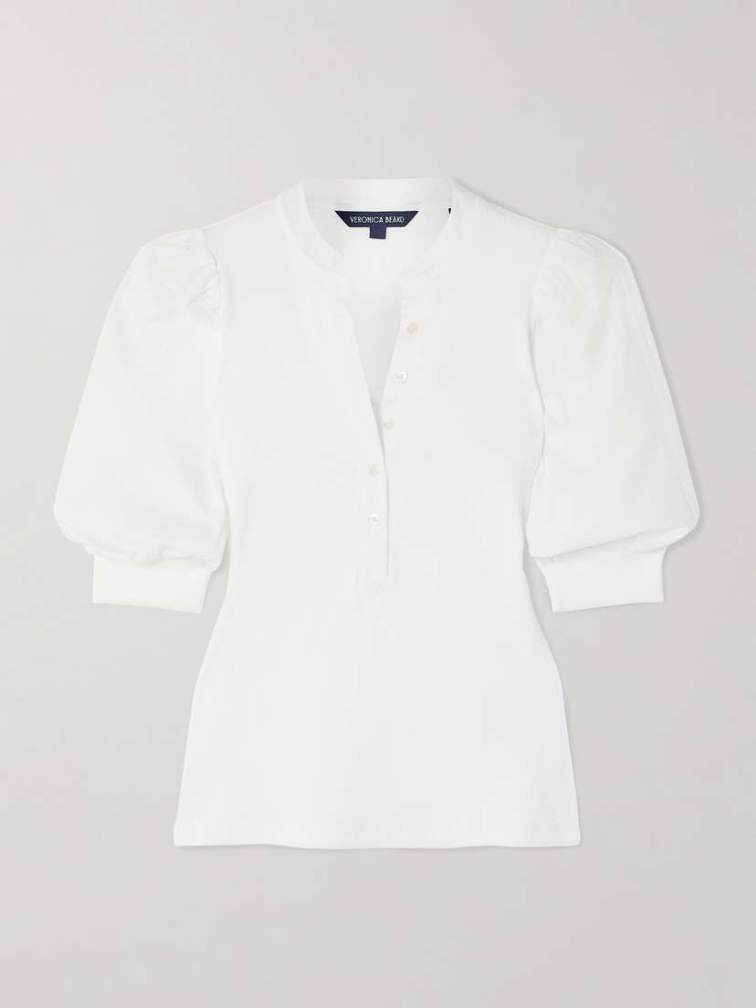 

Топ Coralee из поплина и трикотажа из хлопка пима с эластичным ребристым узором Veronica Beard, белый