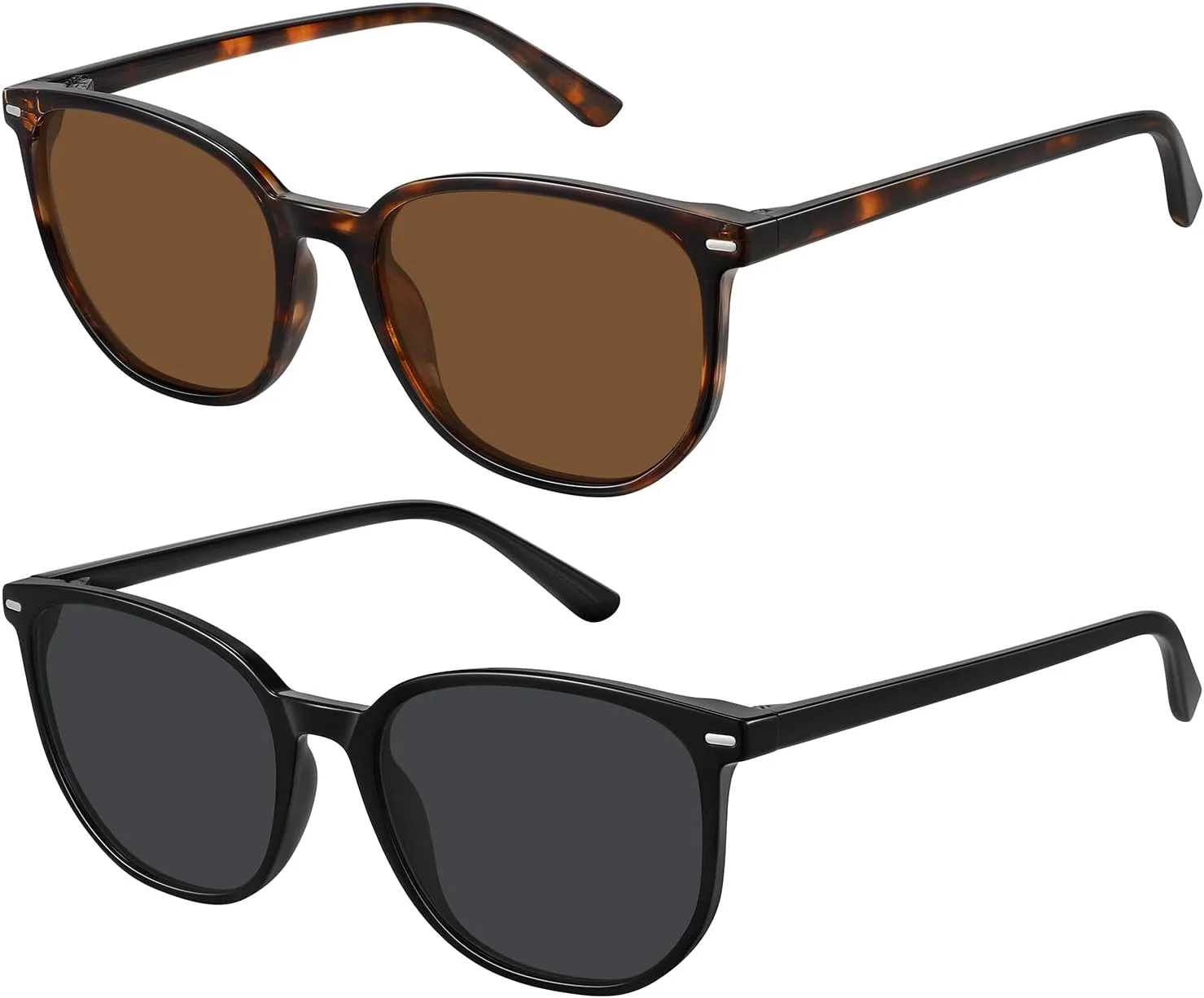 

Солнцезащитные очки WOWSUN в стиле ретро с поляризацией, модные солнцезащитные очки для женщин и мужчин, 2 Pack: Black Frame Grey Lens+tortoise Frame Brown Lens