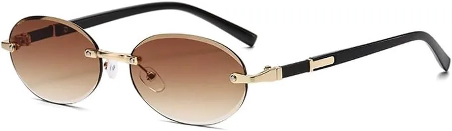 

Популярные женские и мужские солнцезащитные очки овальной формы для летних путешествий, круглые солнцезащитные очки без оправы GHVWYX, Gold Gradient Brown