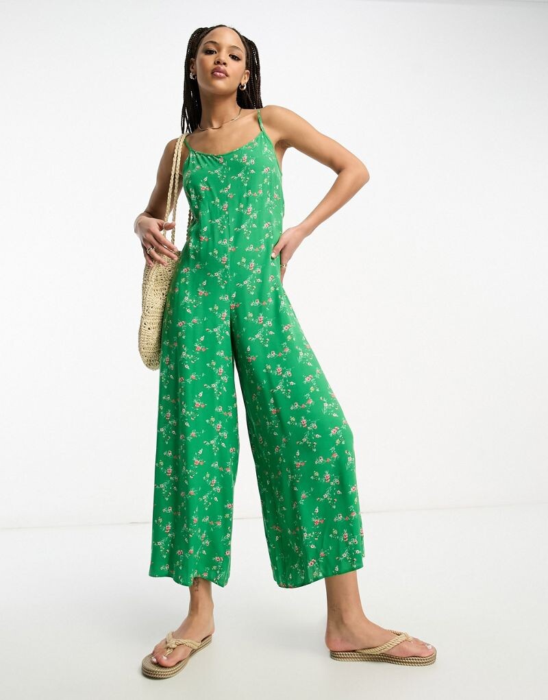 

Зелёный комбинезон-кюлот с бретелями ASOS DESIGN с цветочным принтом