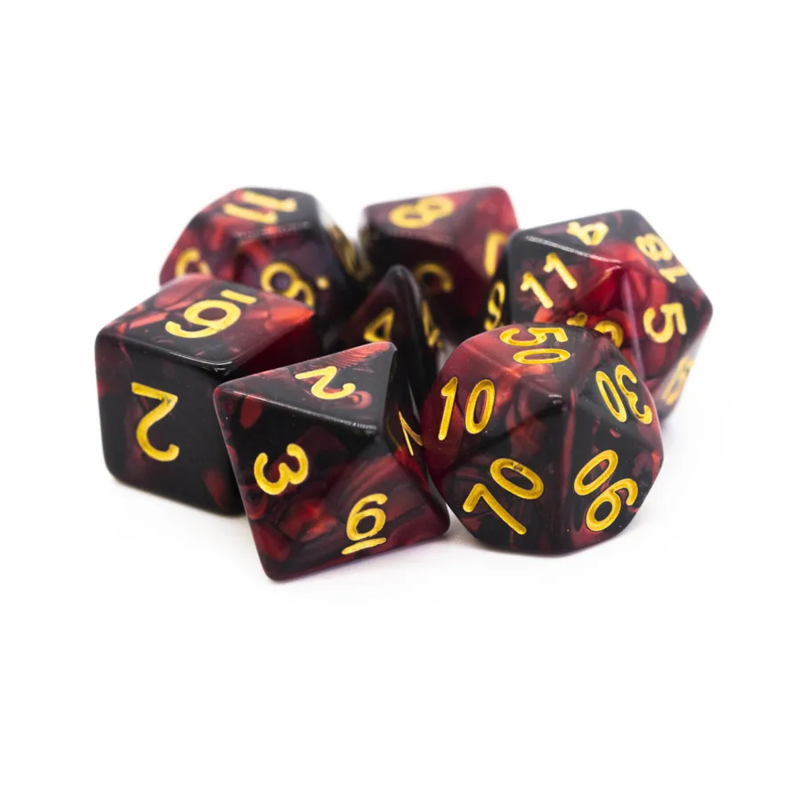 

Поликомплект кроваво-красный и черный с золотом (7), Acrylic-Resin Dice - Vorpal (Poly Sets)