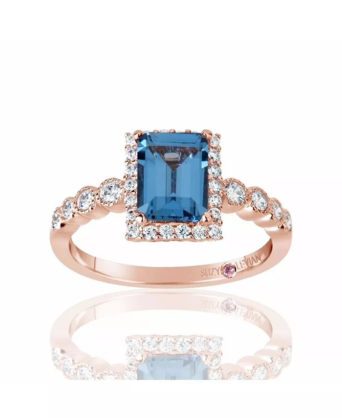 

Кольцо Suzy Levian Rose из стерлингового серебра с аквамарином и белыми фианитами Suzy Levian New York, синий
