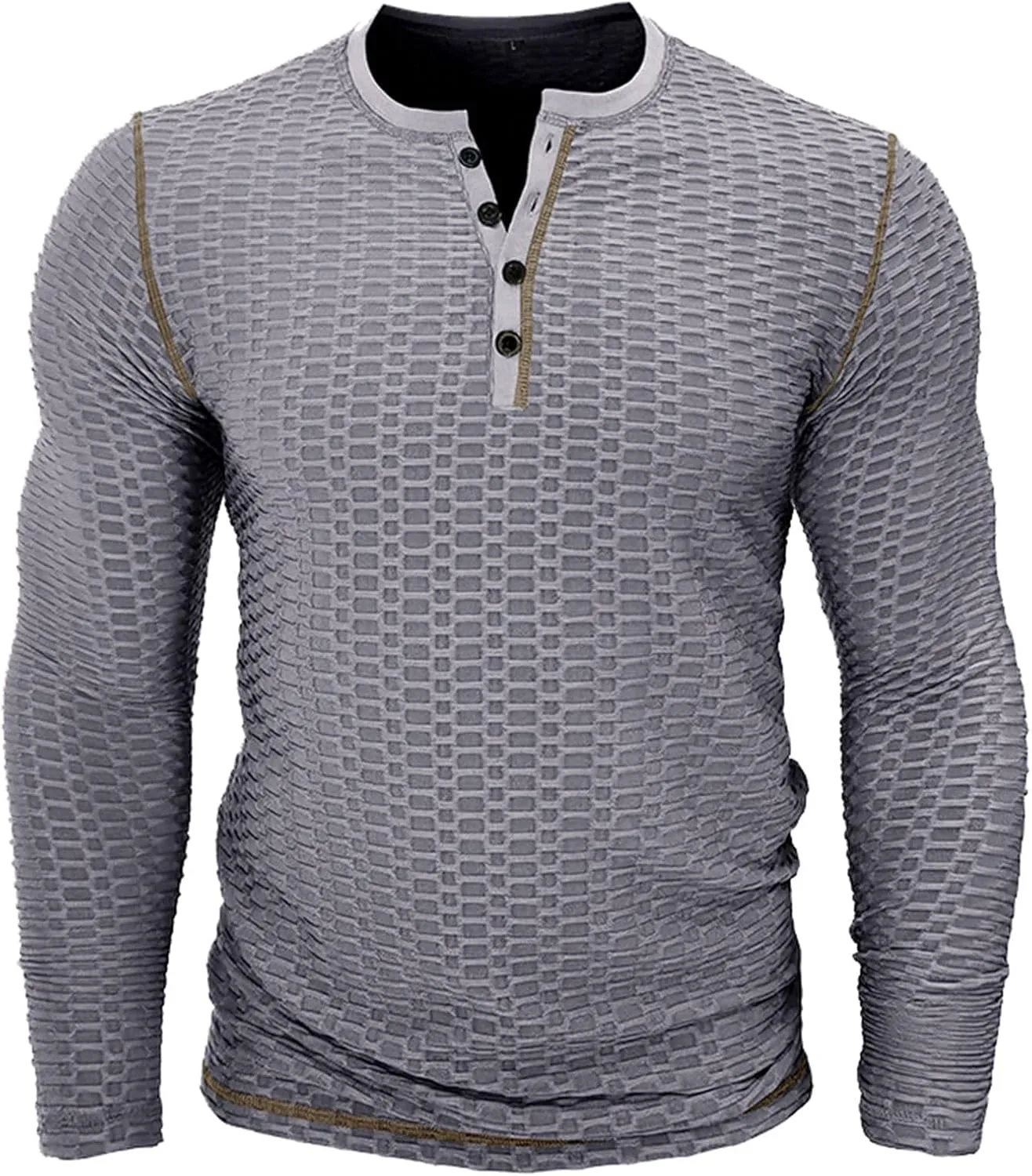 Мужская футболка с длинным рукавом Casual Solid Jacquard Button-Top — фото 3