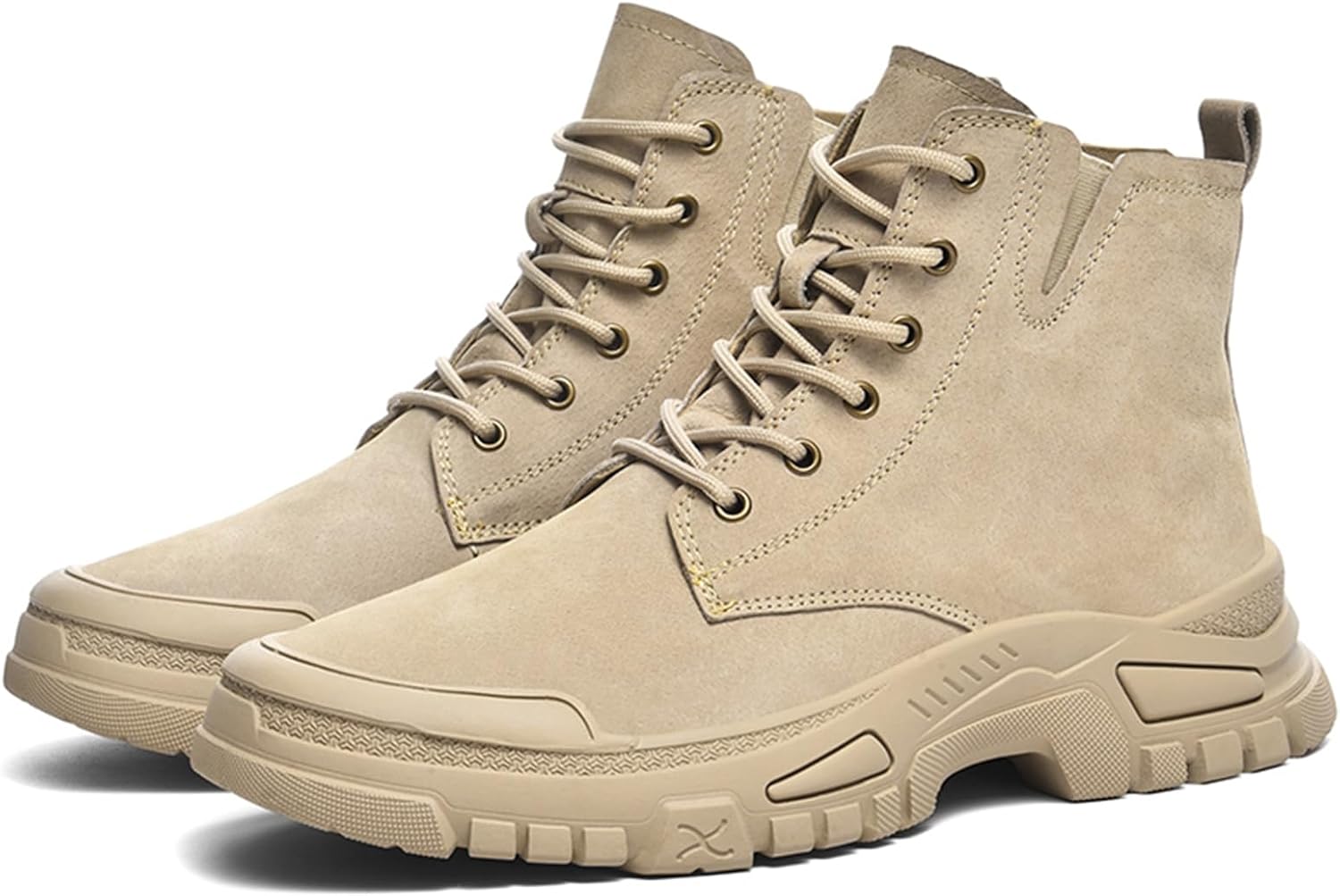 

Мужские замшевые высокие туристические ботинки с толстой подошвой, противоскользящие ботинки на шнуровке для работы, подходящие для кемпинга, восхождений и строительных площадок Qaoterod, коричневый