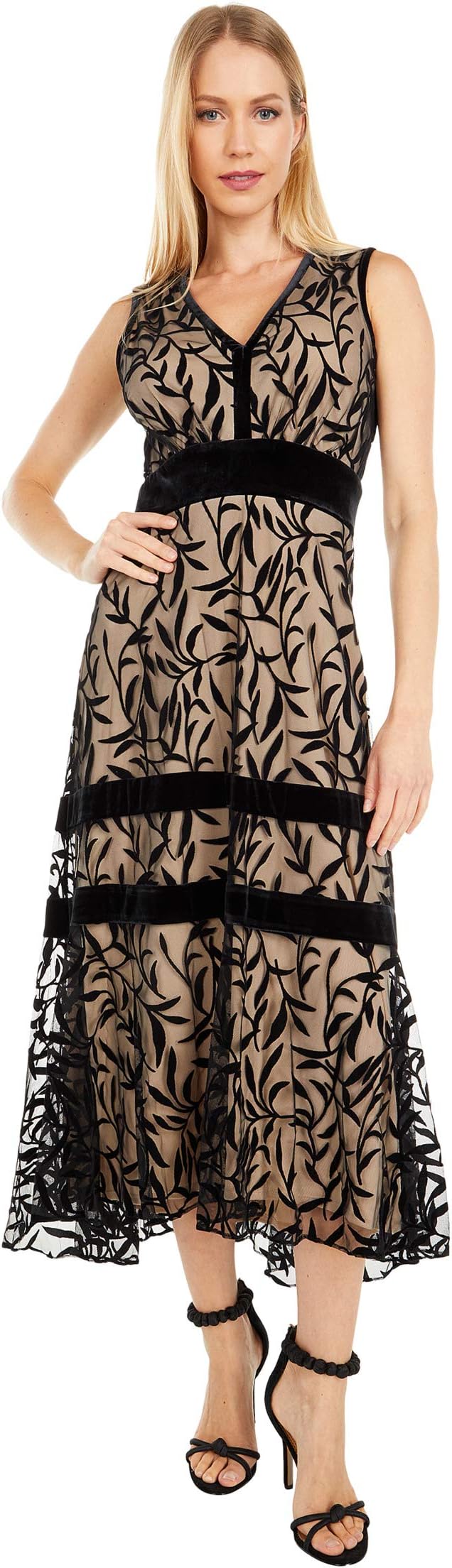 

Платье Taylor Sleeveless Wine Printed Flocking Dress, цвет Black/Nude