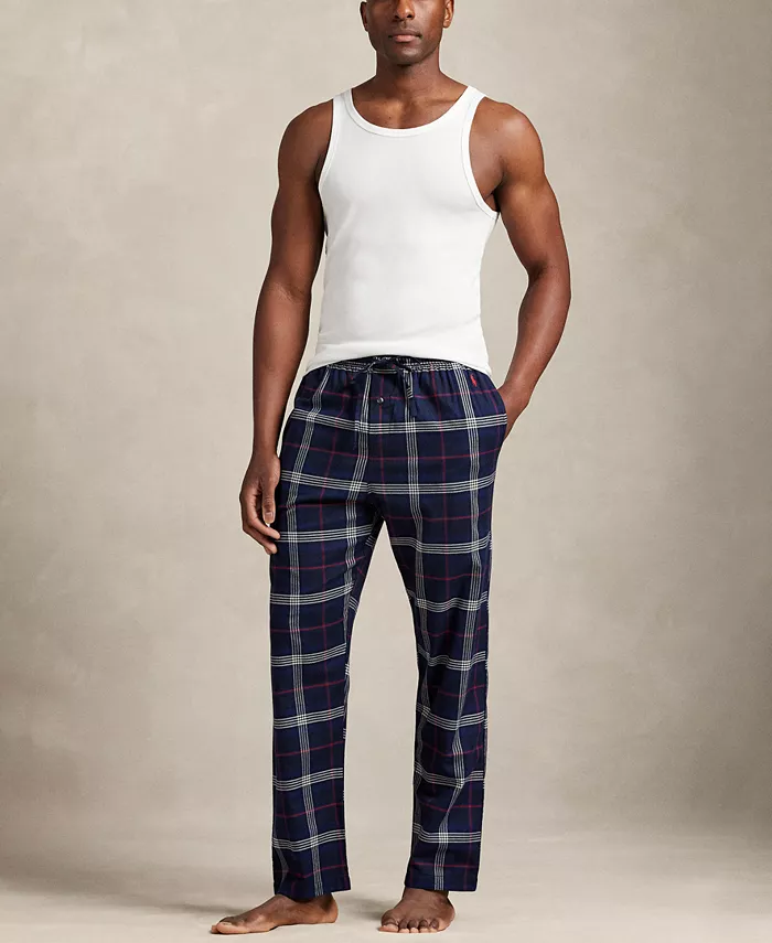 

Мужские пижамные брюки с одной пуговицей на молнии из фланели Polo Ralph Lauren, синий