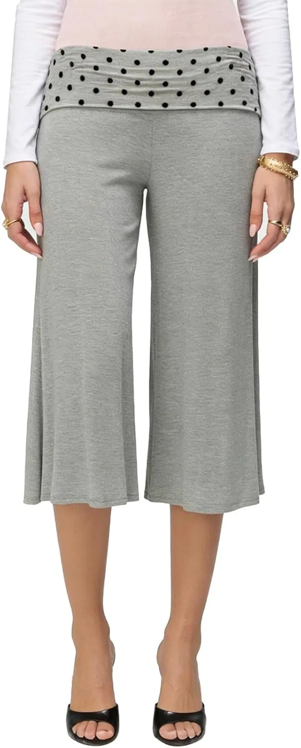 Брюки-капри йога flare wide leg с низкой посадкой, отворотом на поясе, белые