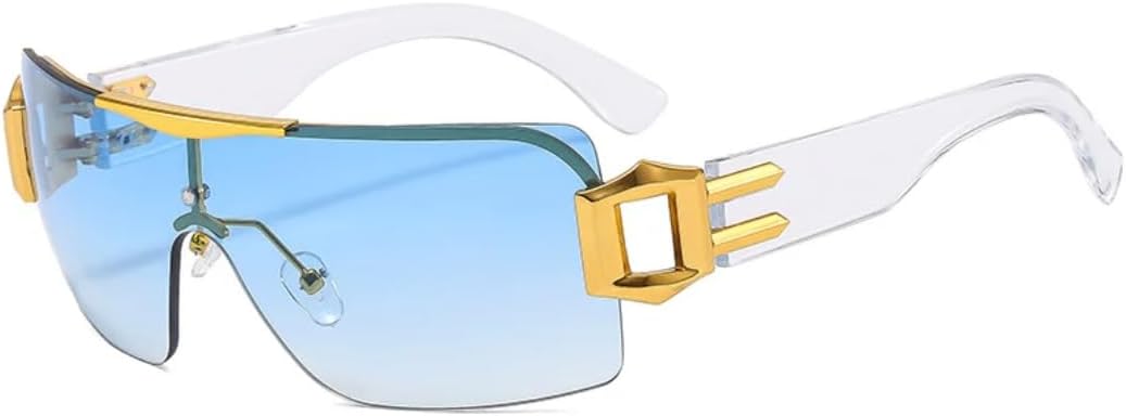 

Модные цельные металлические солнцезащитные очки без оправы для женщин и мужчин, класса люкс, для активного отдыха, вождения, путешествий, защиты от УФ-излучения UV400 TVTBBVV, Clear Gradient Blue