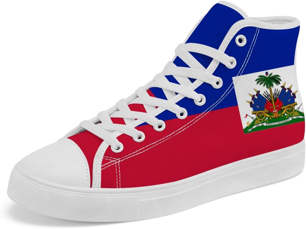 

Кеды на высокой подошве с флагом Гаити chebing, высокие кроссовки с шнуровкой, повседневная обувь для женщин и мужчин, белый