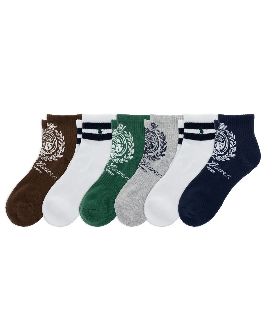 Мужские носки Ralph Lauren Crest Quarter Socks, упаковка из 6 пар Polo Ralph Lauren, коричневый/белый/зеленый/темно-синий/белый/серый