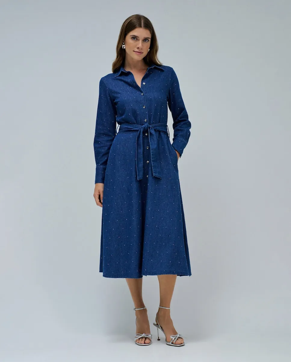 

Женское платье-рубашка из денима с блестками Salsa Jeans, синий