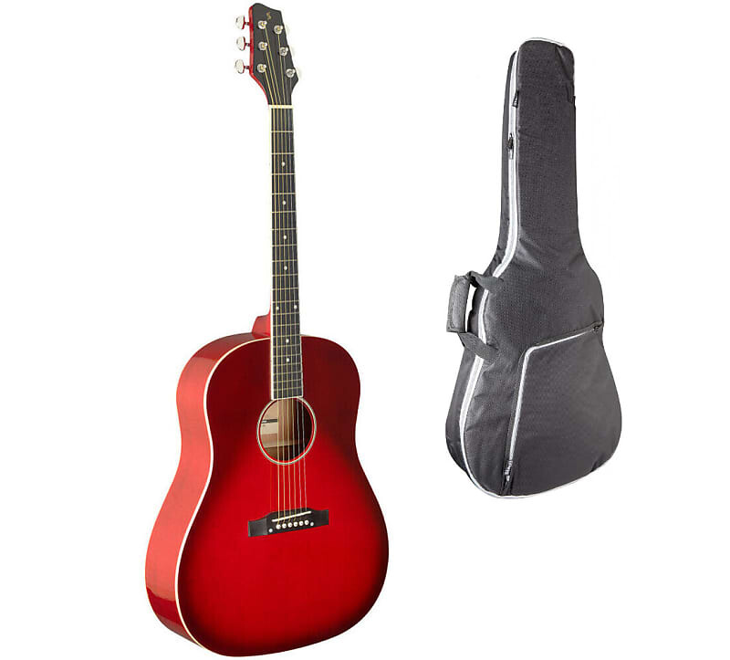 

Акустическая гитара Stagg Dreadnought Student Acoustic Guitar w/ Gig Bag - Trans Red