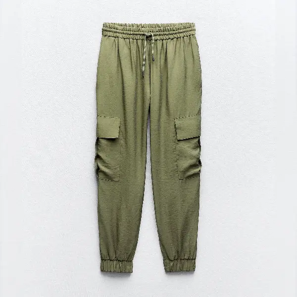 

Брюки Zara Cargo With Elasticated Waistband, хаки