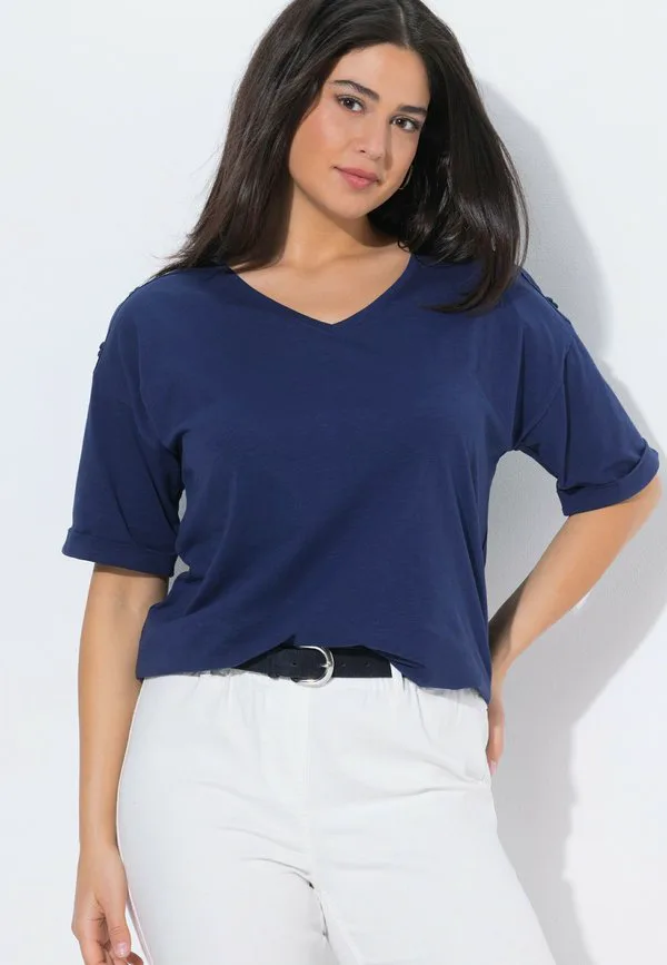 

Базовая футболка schulterschlitze vausschnitt halbarm Ulla Popken, Ink Blue, Синий, Базовая футболка schulterschlitze vausschnitt halbarm Ulla Popken, Ink Blue