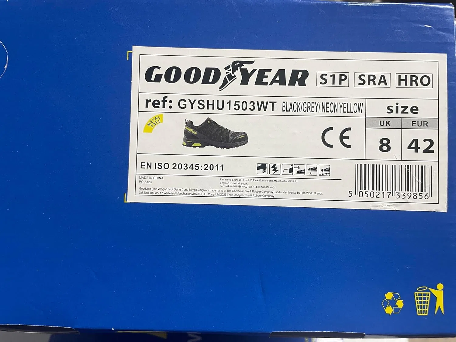 Мужские рабочие защитные ботинки Goodyear Metal-Free Work Safety Trainer с неметаллическим тканевым верхом S1p / SRA / HRO Construction Boot, Black Yellow — фото 4