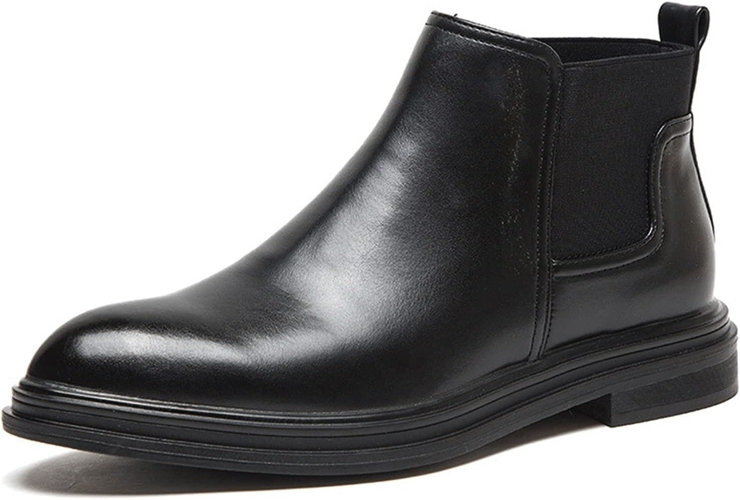 

Мужские ботинки с круглым носком и щиколоткой, эластичная повязка, отполированный носок, кожа коровы, PU, водонепроницаемые, слипоны, износостойкие, противоскользящая подошва, формальные рабочие Xjsdjhount, черный