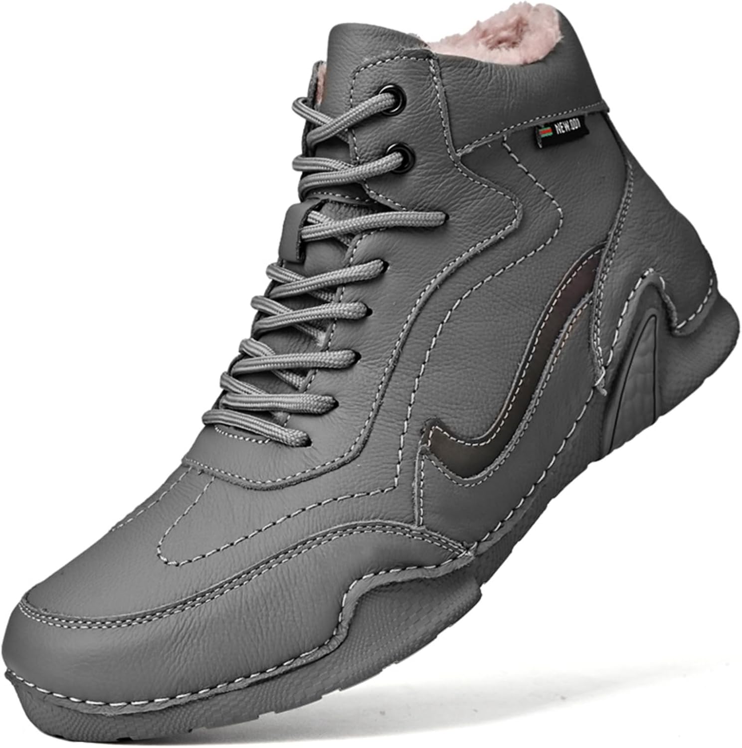 

Мужские высокие ботинки из натуральной кожи, модные шнурованные кроссовки с амортизирующей подошвой, термоподкладкой, удобные, противоскользящие, для прогулок, путешествий, поездок Yrzhgdl, Graywarm