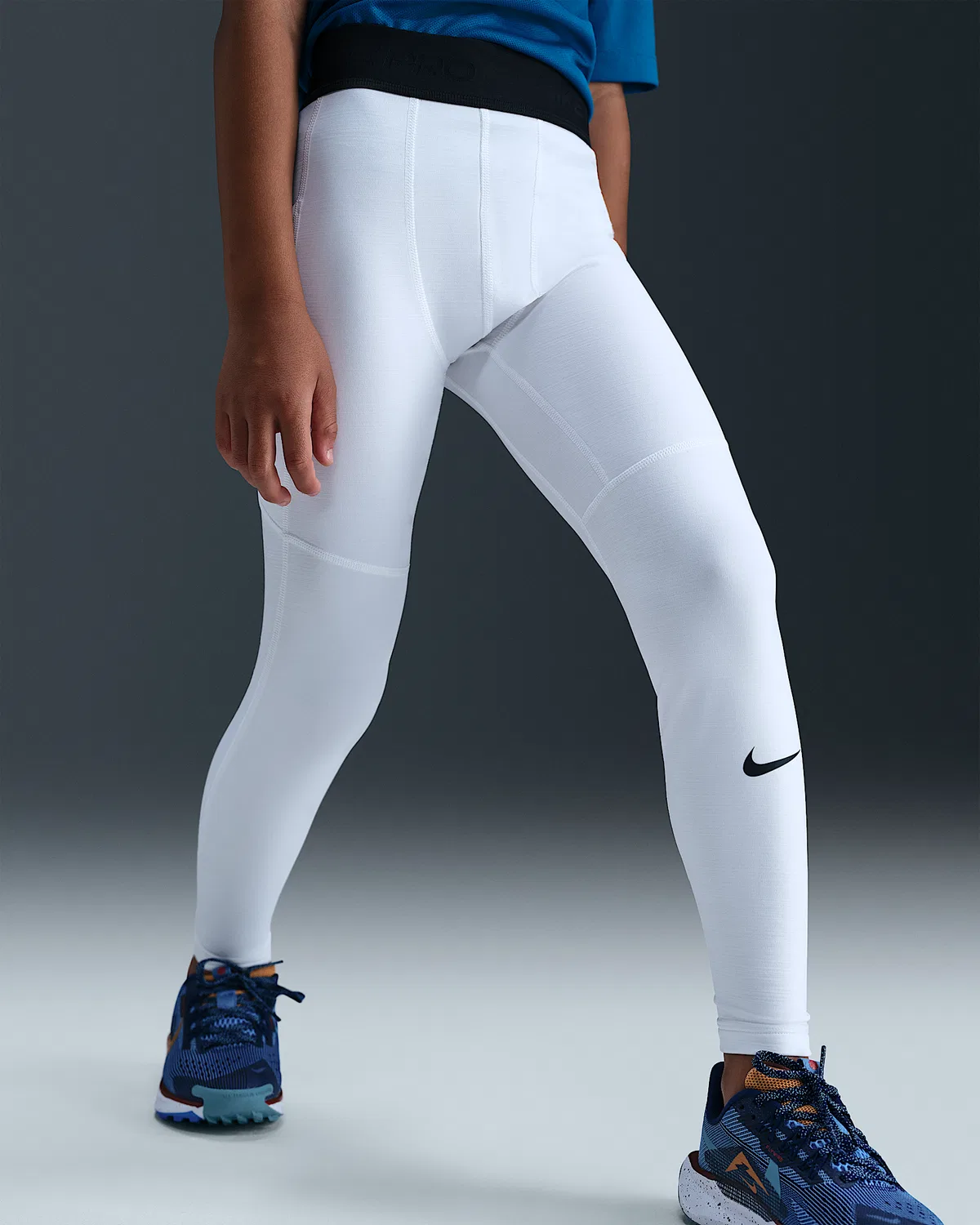 Детские компрессионные леггинсы Nike Pro Dri-FIT, White/Black — фото 2