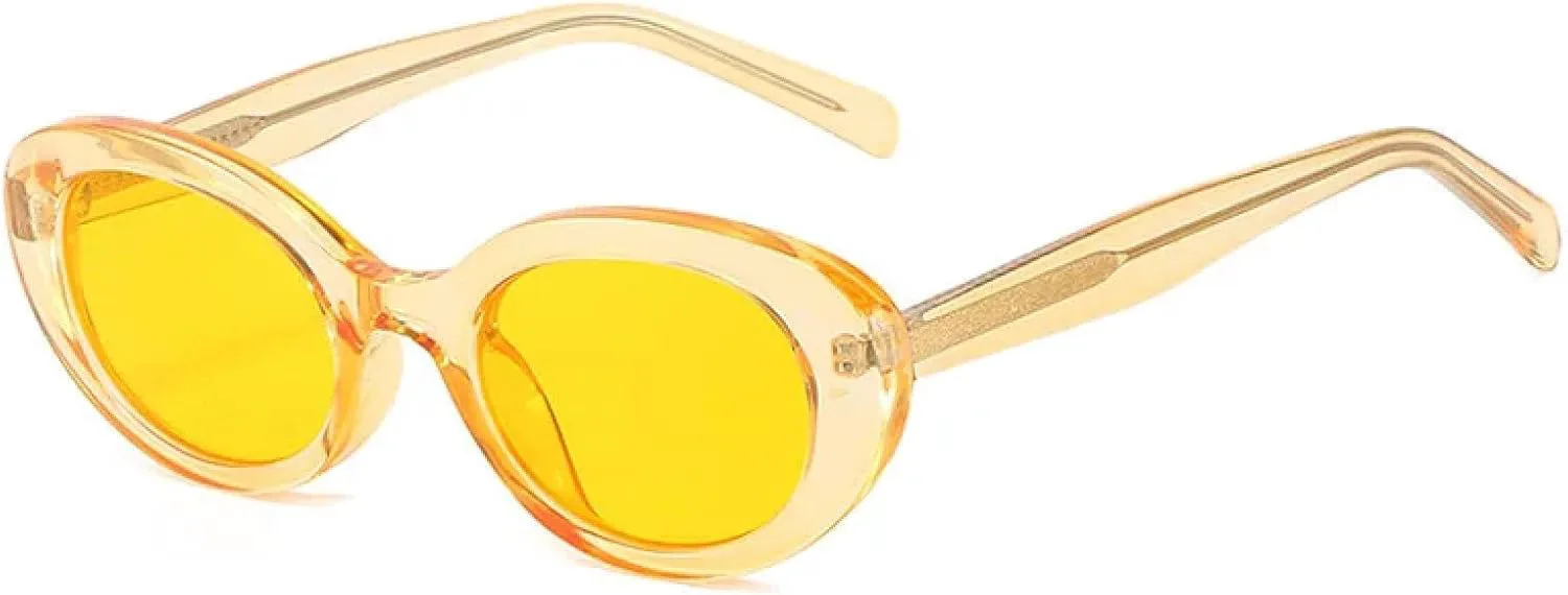 

Популярные маленькие овальные солнцезащитные очки для женщин в стиле ретро, ​​конфетные цвета, «кошачий глаз», защита от УФ-излучения UV400 TVTBBVV, Yellow-yellow