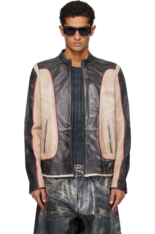 

Diesel Черно-Бежевая кожаная куртка с ручкой