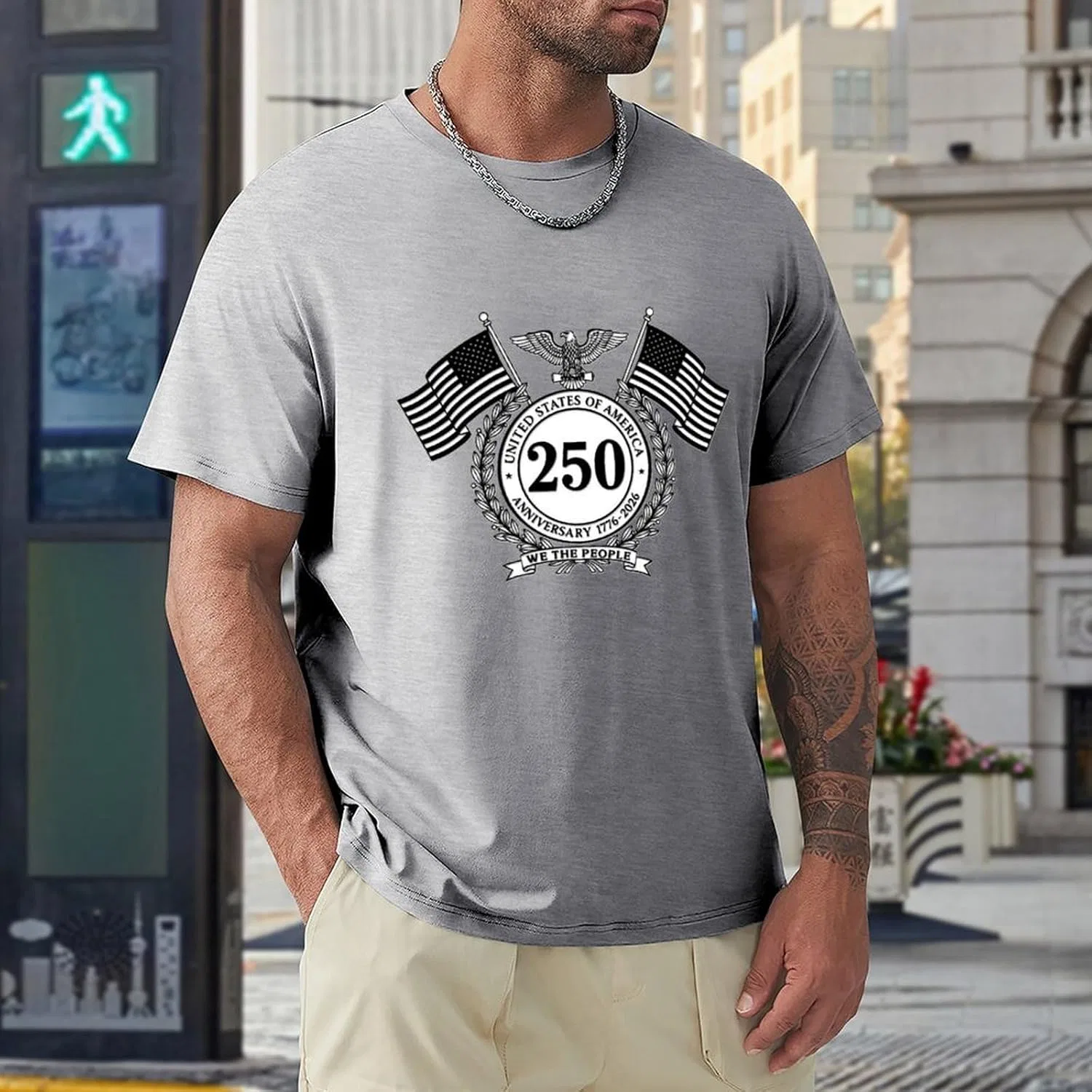 Футболка мужская хлопковая, America's 250th Anniversary, цвет Gray-style-5 — фото 2