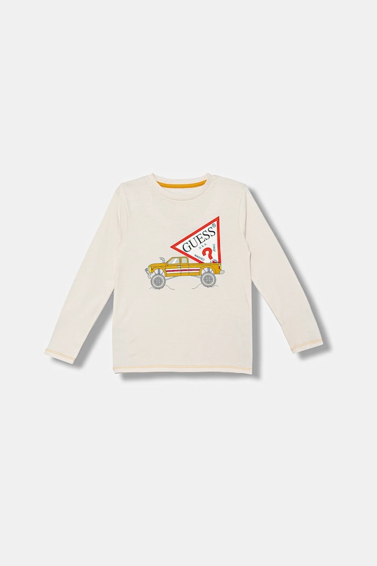

Детская хлопковая кофта с длинным рукавом Guess, бежевый