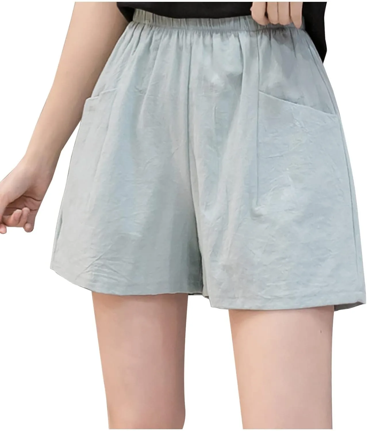 

Женские летние шорты Cotton Linen, эластичные, с высокой талией Weinexra