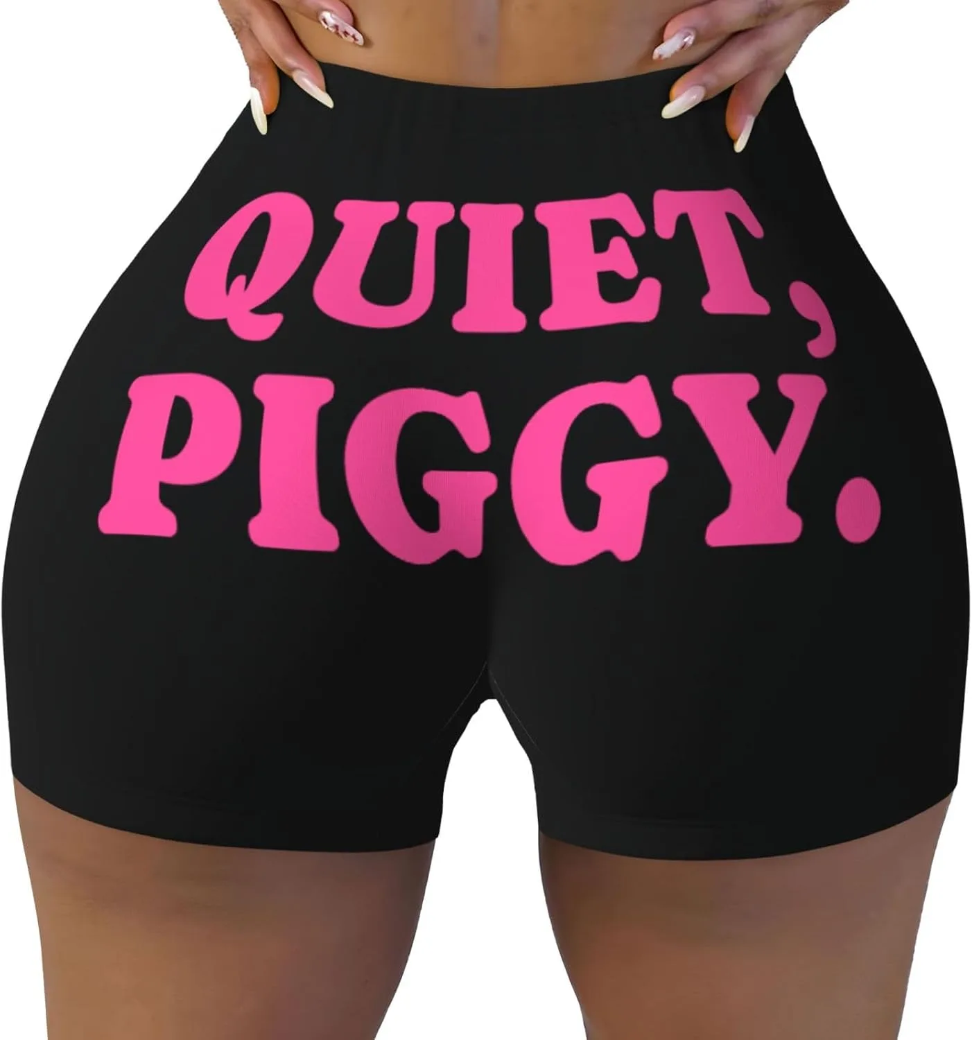 Quiet Piggy женские шорты для спорта с высокой талией - для тренировок, бега, походов, велоспорта, йоги и зала Generic, черный