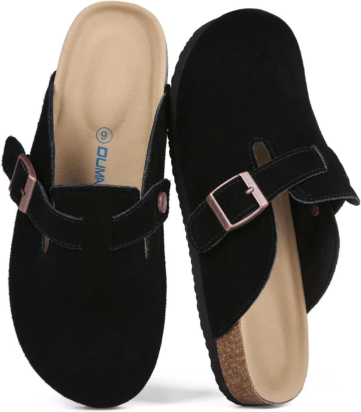 

Сабо из замши Dumalum для женщин и мужчин - с регулируемой пряжкой, на пробковой стельке, с противоскользящей подошвой - тапочки, черный