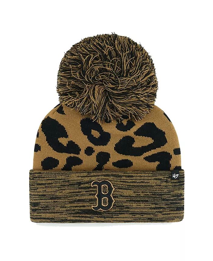 

Женская вязаная шапка Boston Red Sox Leopard Rosette с манжетами и помпоном '47 Brand