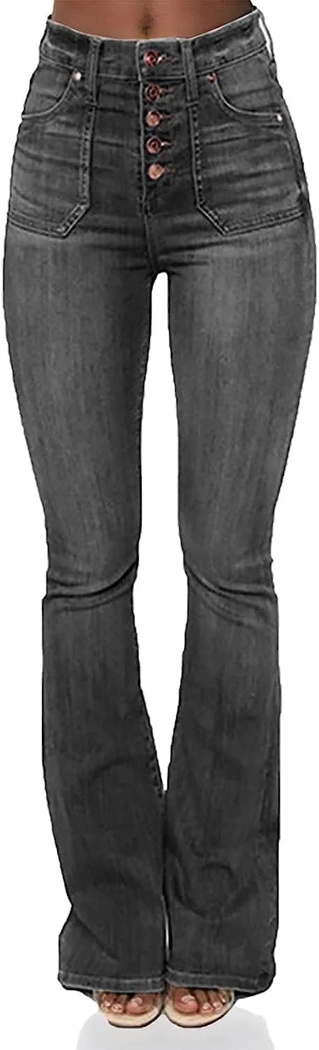 

Женские джинсы с высокой талией и расклешенным низом JEKE-DG