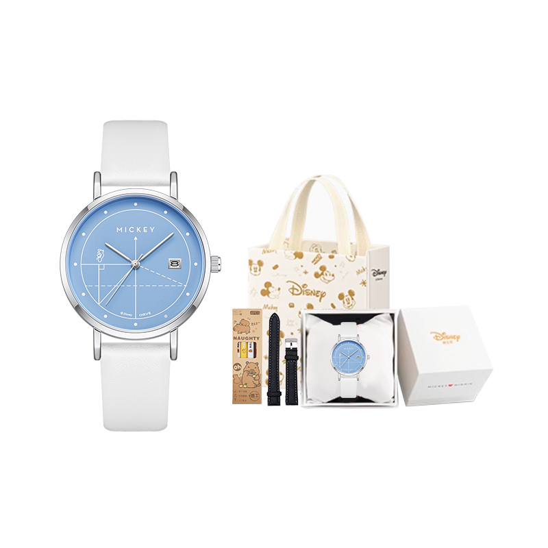 

Disney Микки серия кварцевый механизм кожаный ремешок часы унисекс белый циферблат