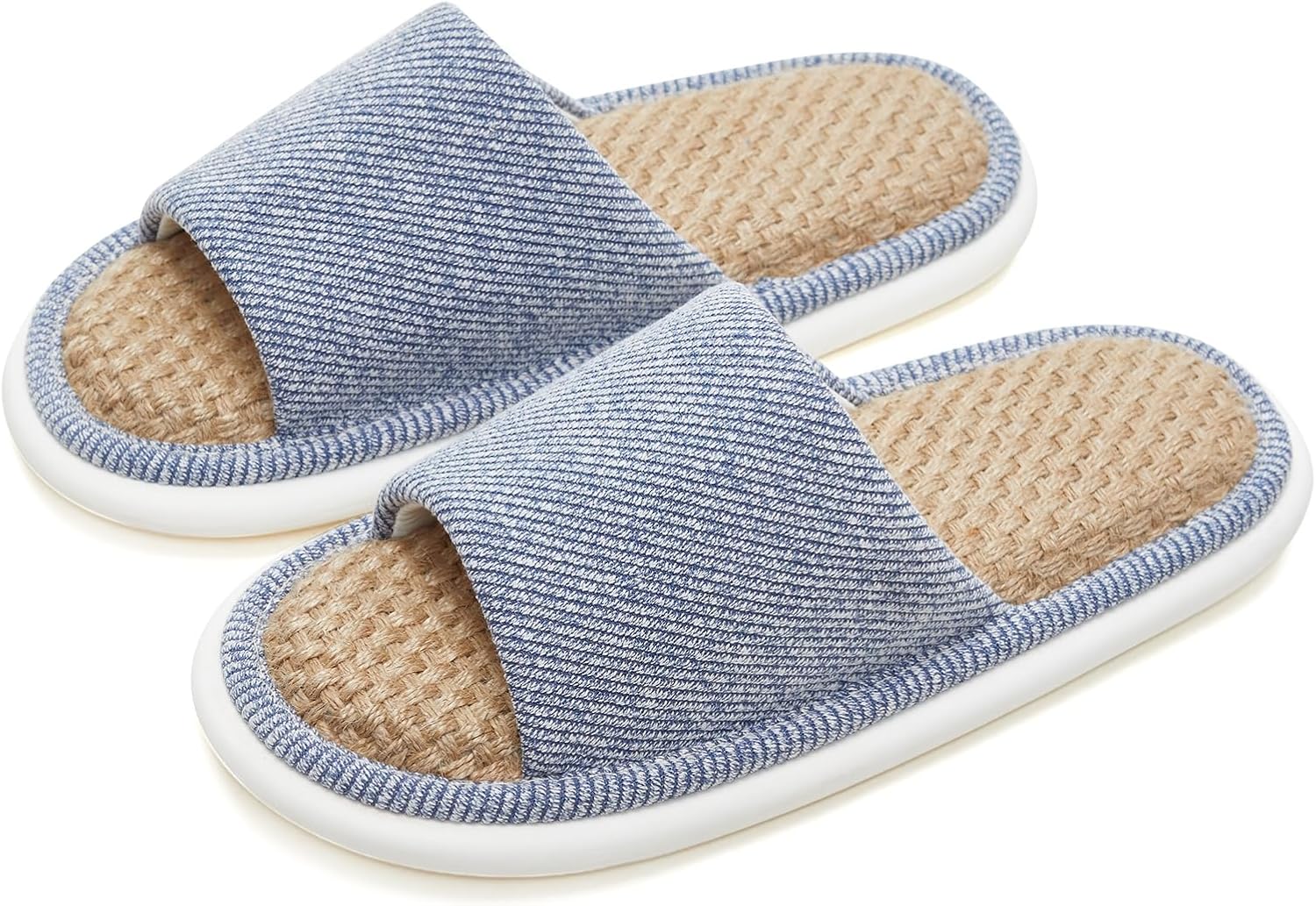 

Домашние тапочки utune Summer для женщин, льняные тапочки для дома, открытый носок, мужские домашние тапочки, дышащие, нескользящие сандалии для дома и улицы, синий
