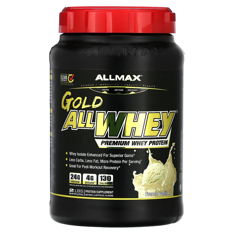

ALLMAX, Gold AllWhey, сывороточный протеин премиального качества, французская ваниль, 907 г (2 фунта)